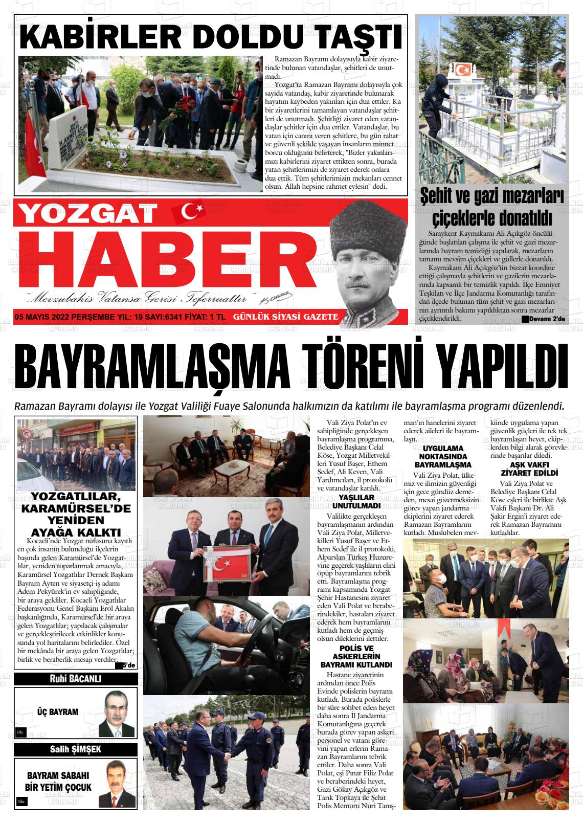 05 Mayıs 2022 Yozgat Haber Gazete Manşeti