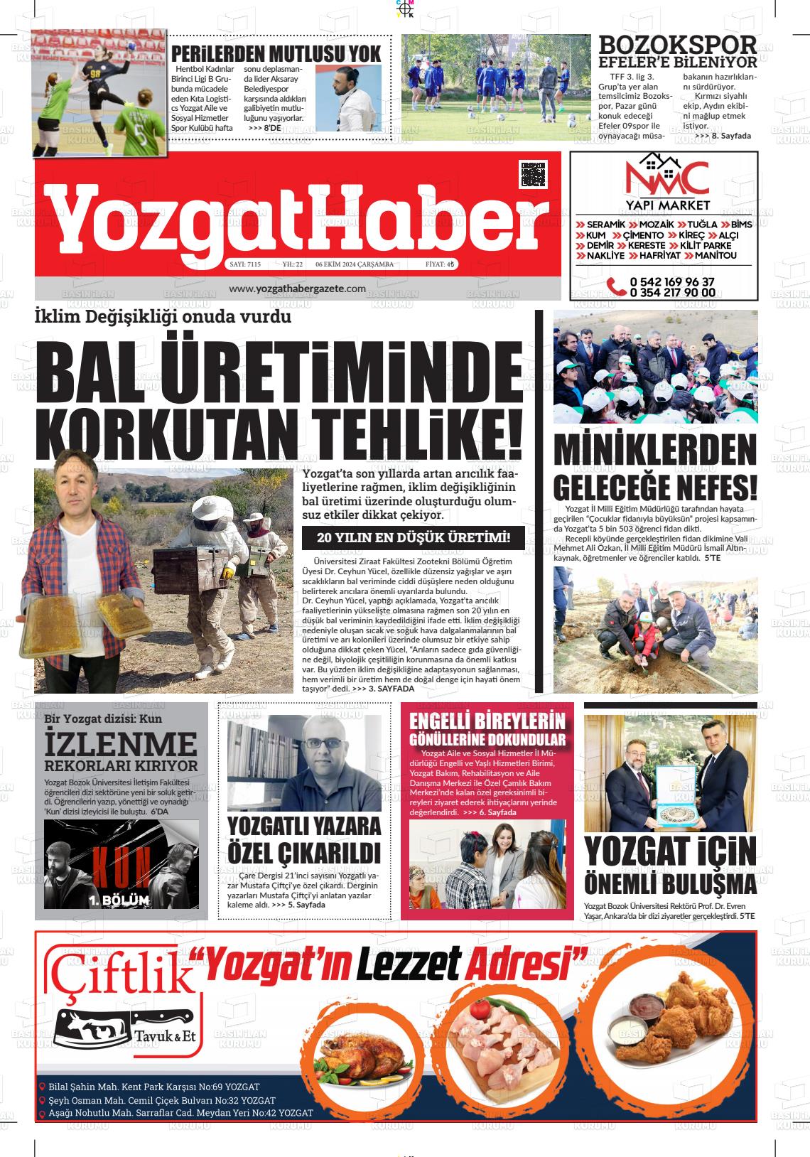 06 Kasım 2024 Yozgat Haber Gazete Manşeti