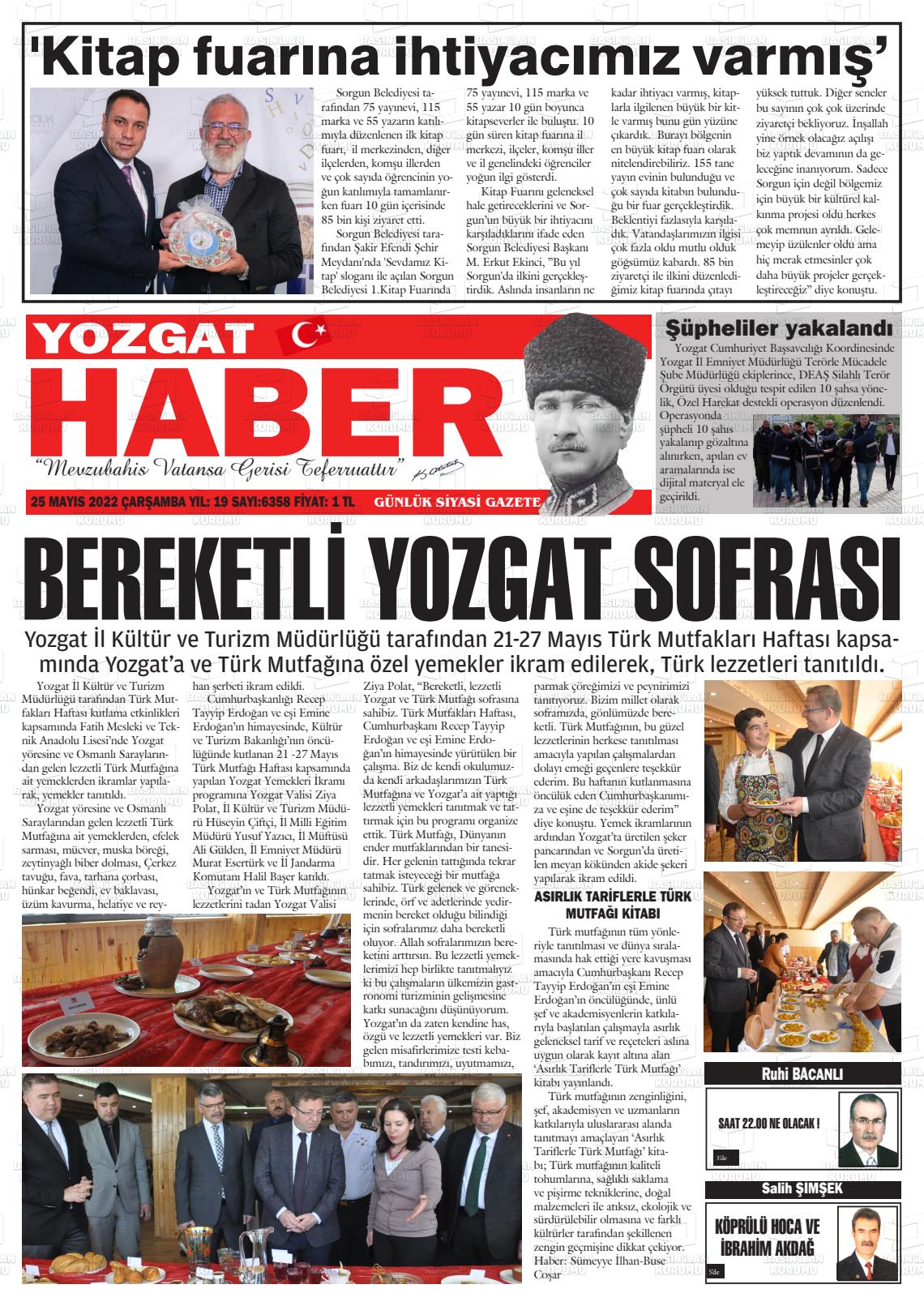 25 Mayıs 2022 Yozgat Haber Gazete Manşeti