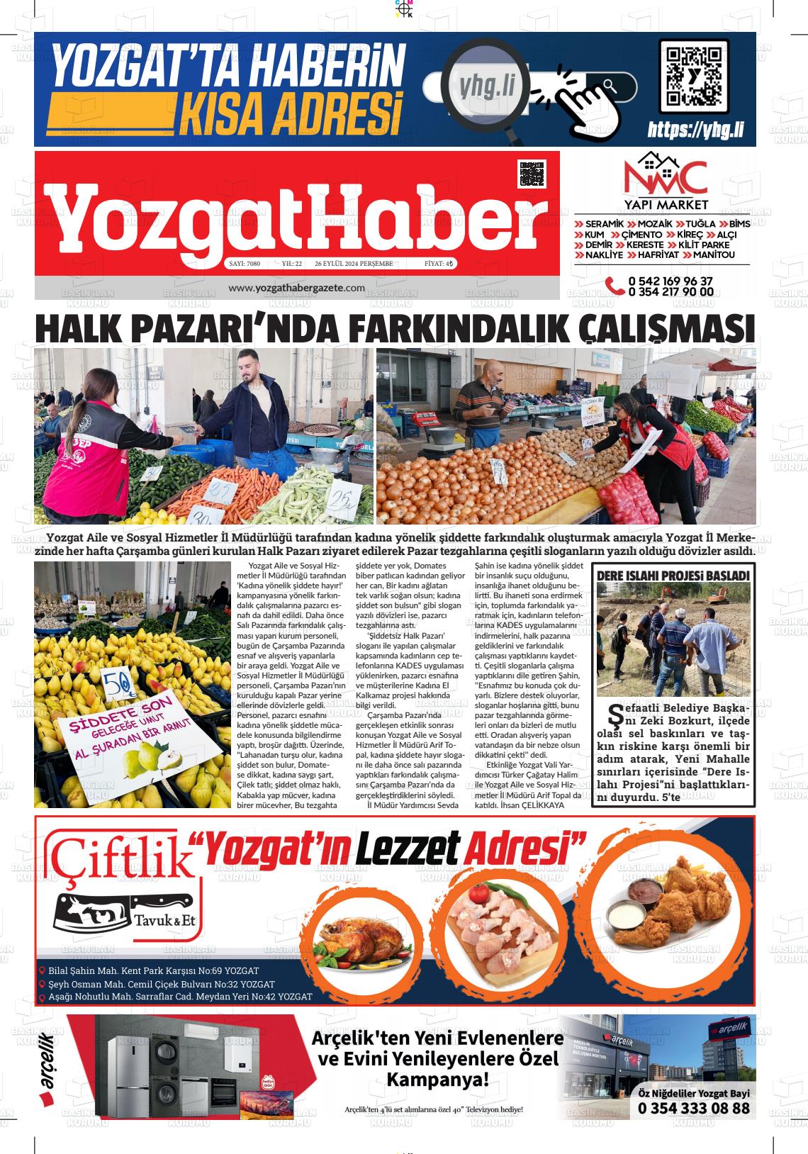 26 Eylül 2024 Yozgat Haber Gazete Manşeti