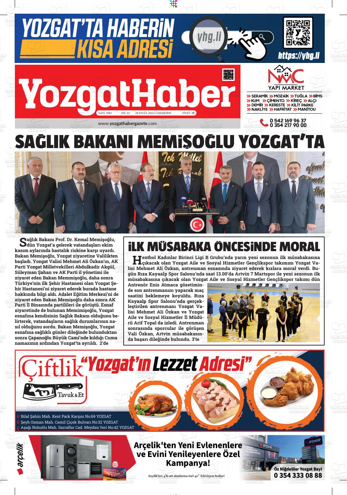 28 Eylül 2024 Yozgat Haber Gazete Manşeti