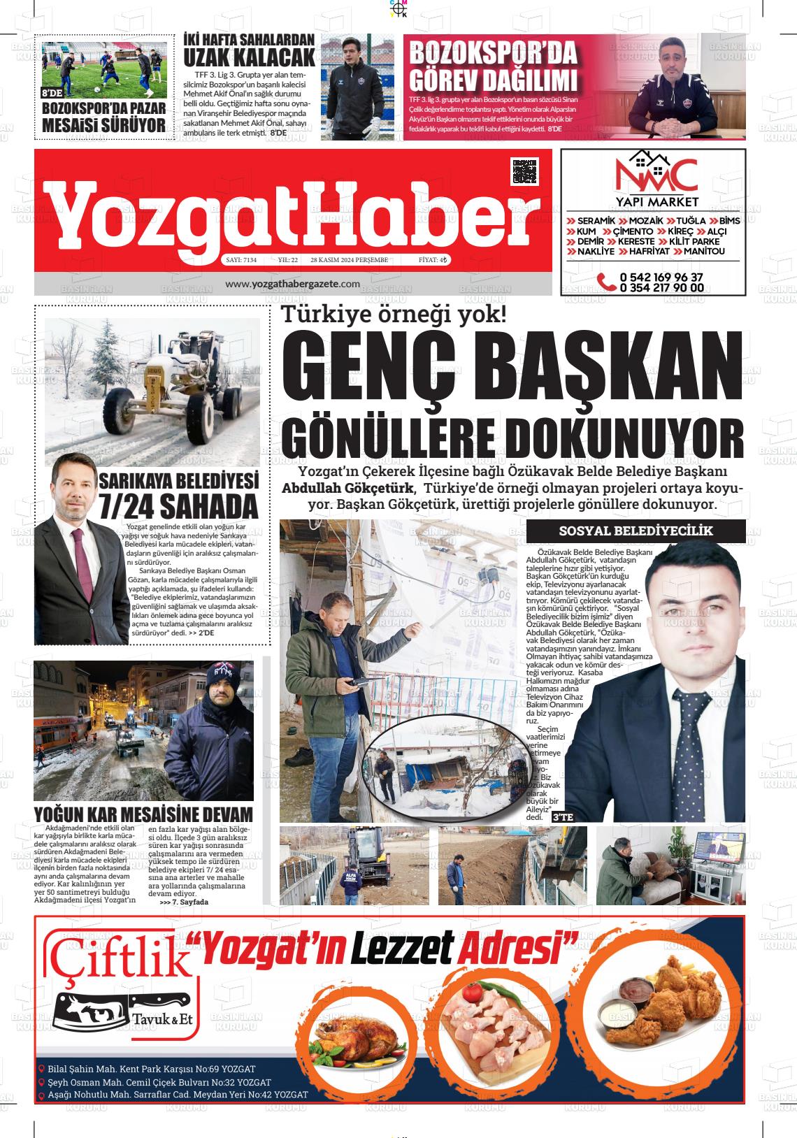 03 Aralık 2024 Yozgat Haber Gazete Manşeti