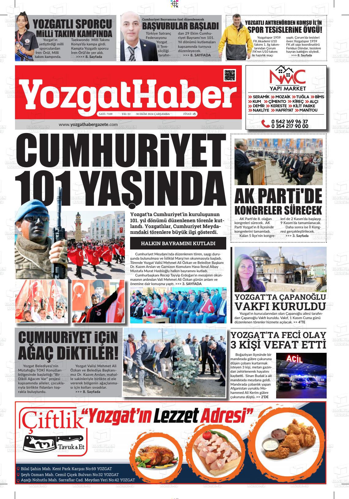 30 Ekim 2024 Yozgat Haber Gazete Manşeti