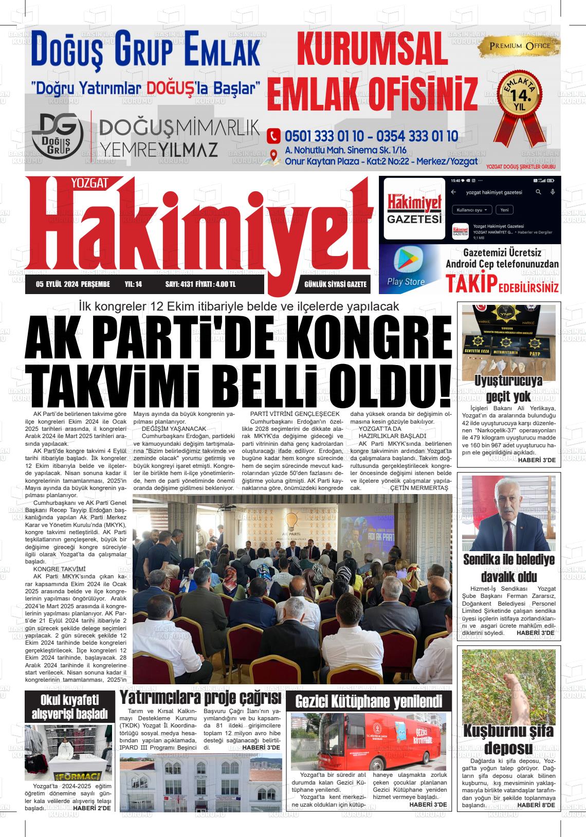 05 Eylül 2024 Yozgat Hakimiyet Gazete Manşeti