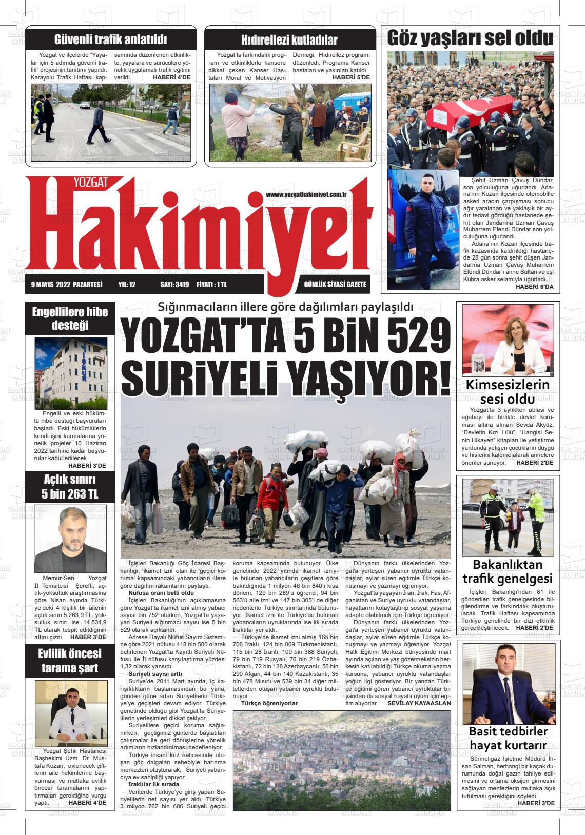 07 Temmuz 2022 Yozgat Hakimiyet Gazete Manşeti