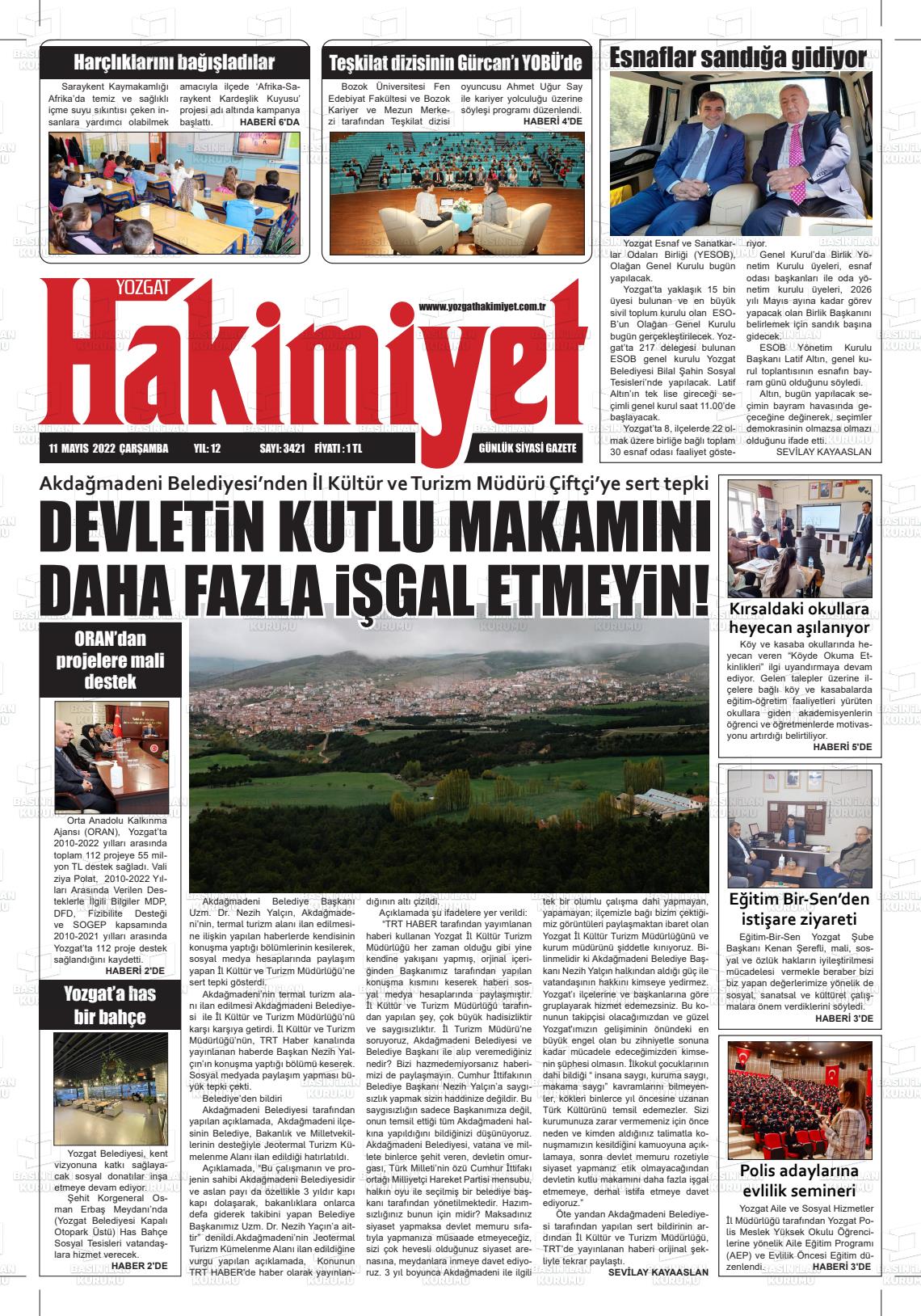 09 Temmuz 2022 Yozgat Hakimiyet Gazete Manşeti