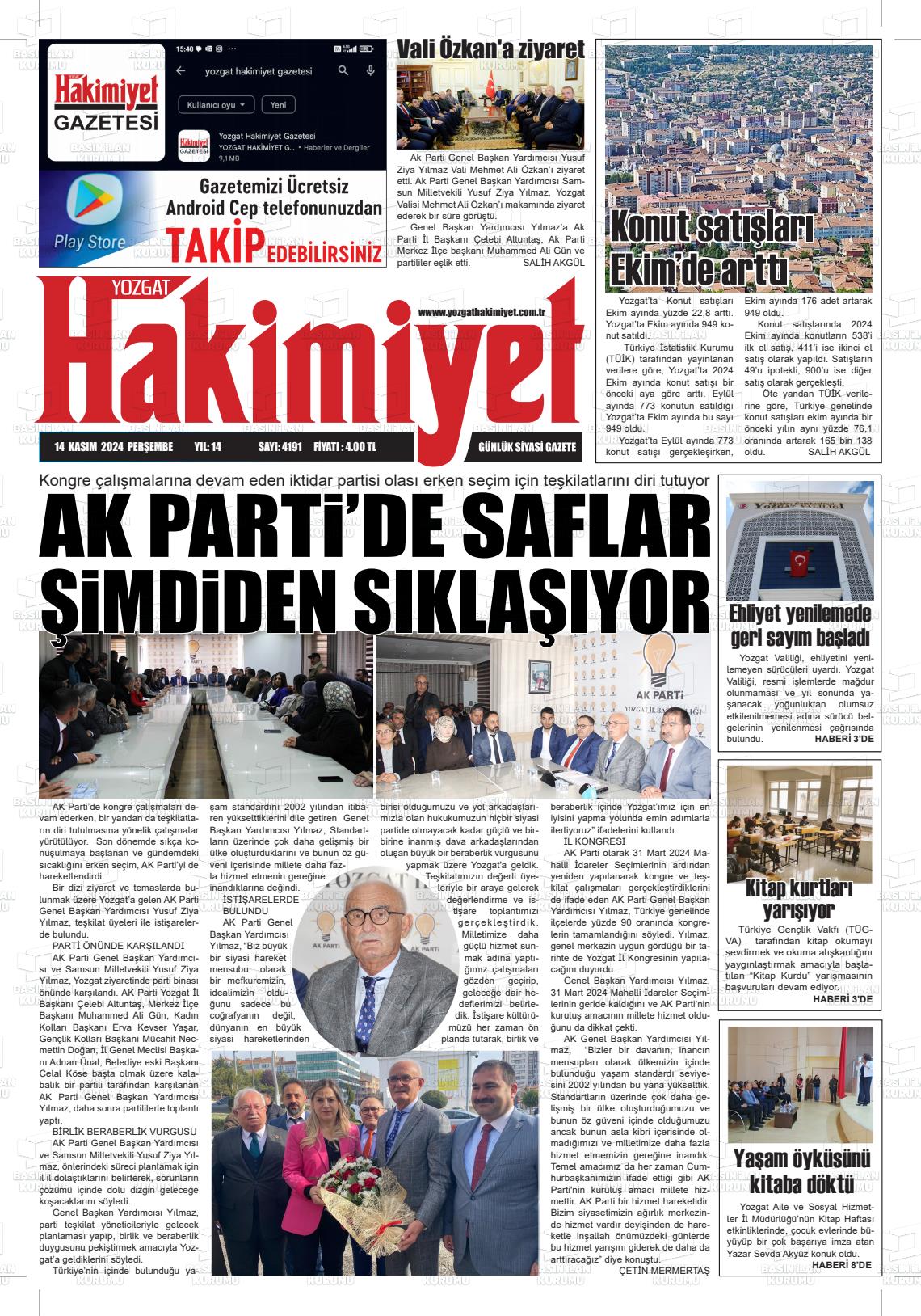 14 Kasım 2024 Yozgat Hakimiyet Gazete Manşeti