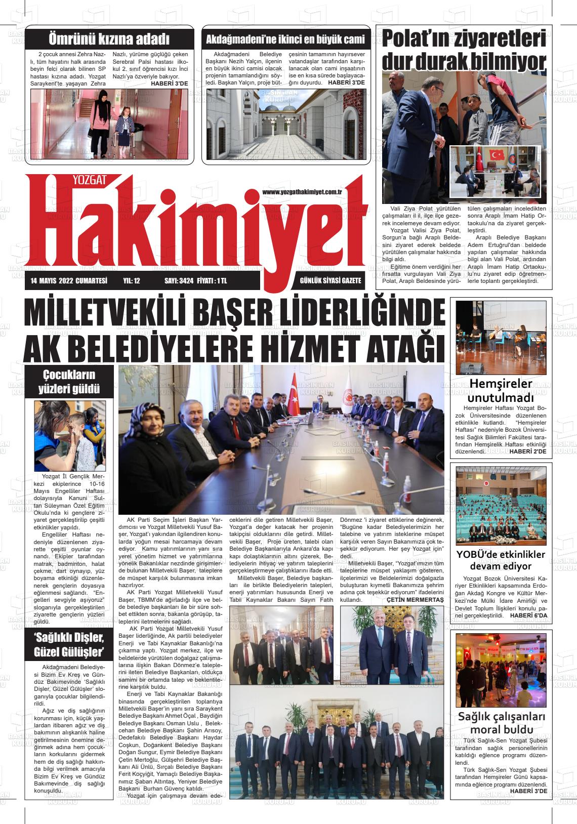 12 Temmuz 2022 Yozgat Hakimiyet Gazete Manşeti