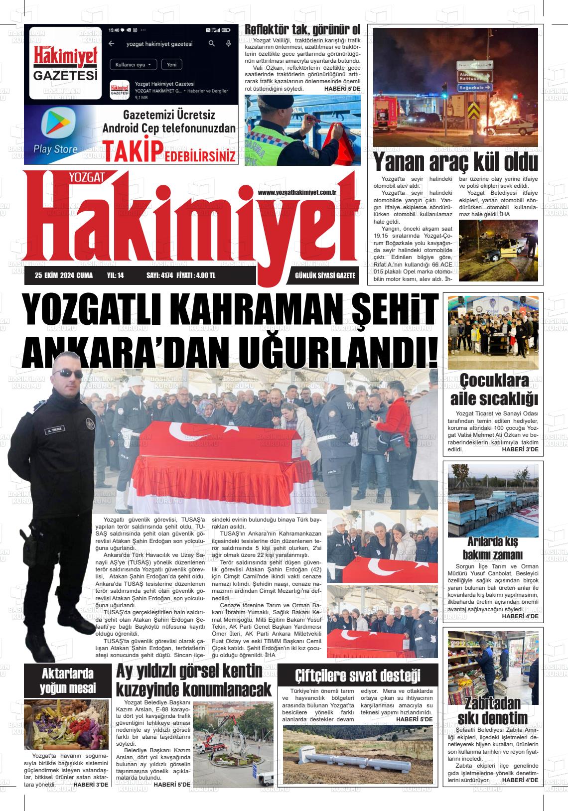 25 Ekim 2024 Yozgat Hakimiyet Gazete Manşeti