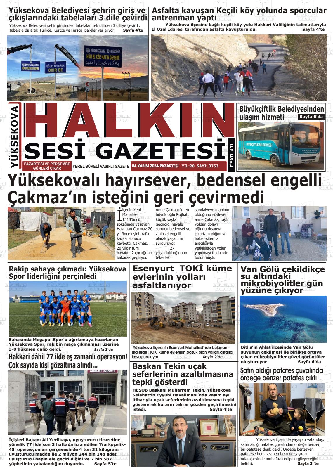 04 Kasım 2024 Yüksekova Halkın Sesi Gazete Manşeti