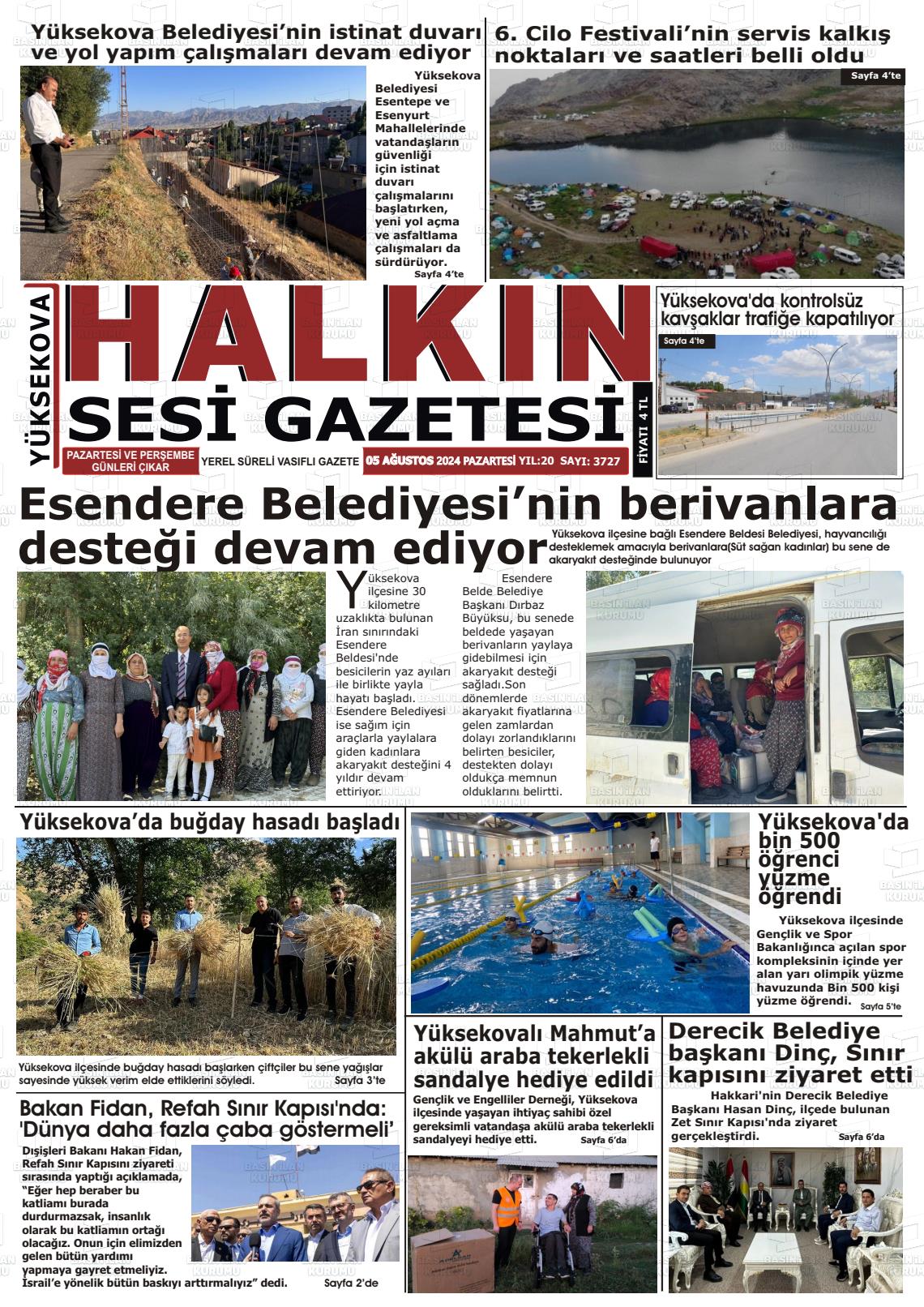 05 Ağustos 2024 Yüksekova Halkın Sesi Gazete Manşeti