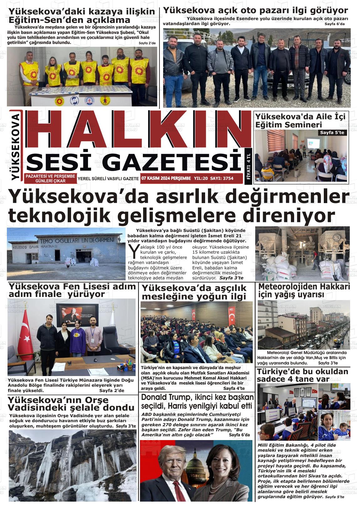 07 Kasım 2024 Yüksekova Halkın Sesi Gazete Manşeti