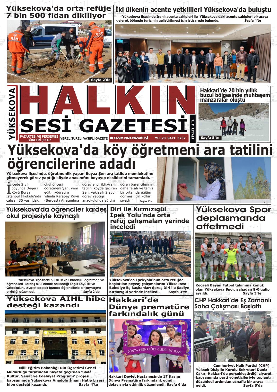 18 Kasım 2024 Yüksekova Halkın Sesi Gazete Manşeti