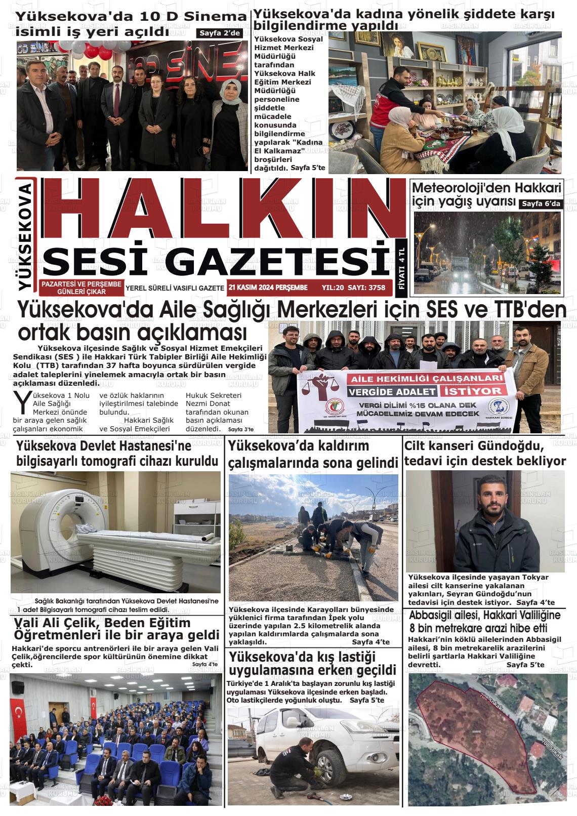 21 Kasım 2024 Yüksekova Halkın Sesi Gazete Manşeti