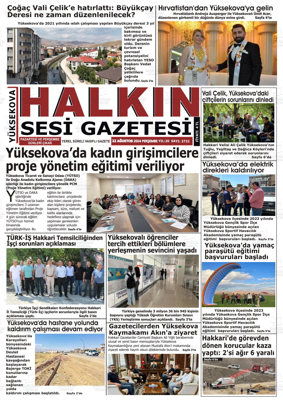 22 Ağustos 2024 Yüksekova Halkın Sesi Gazete Manşeti