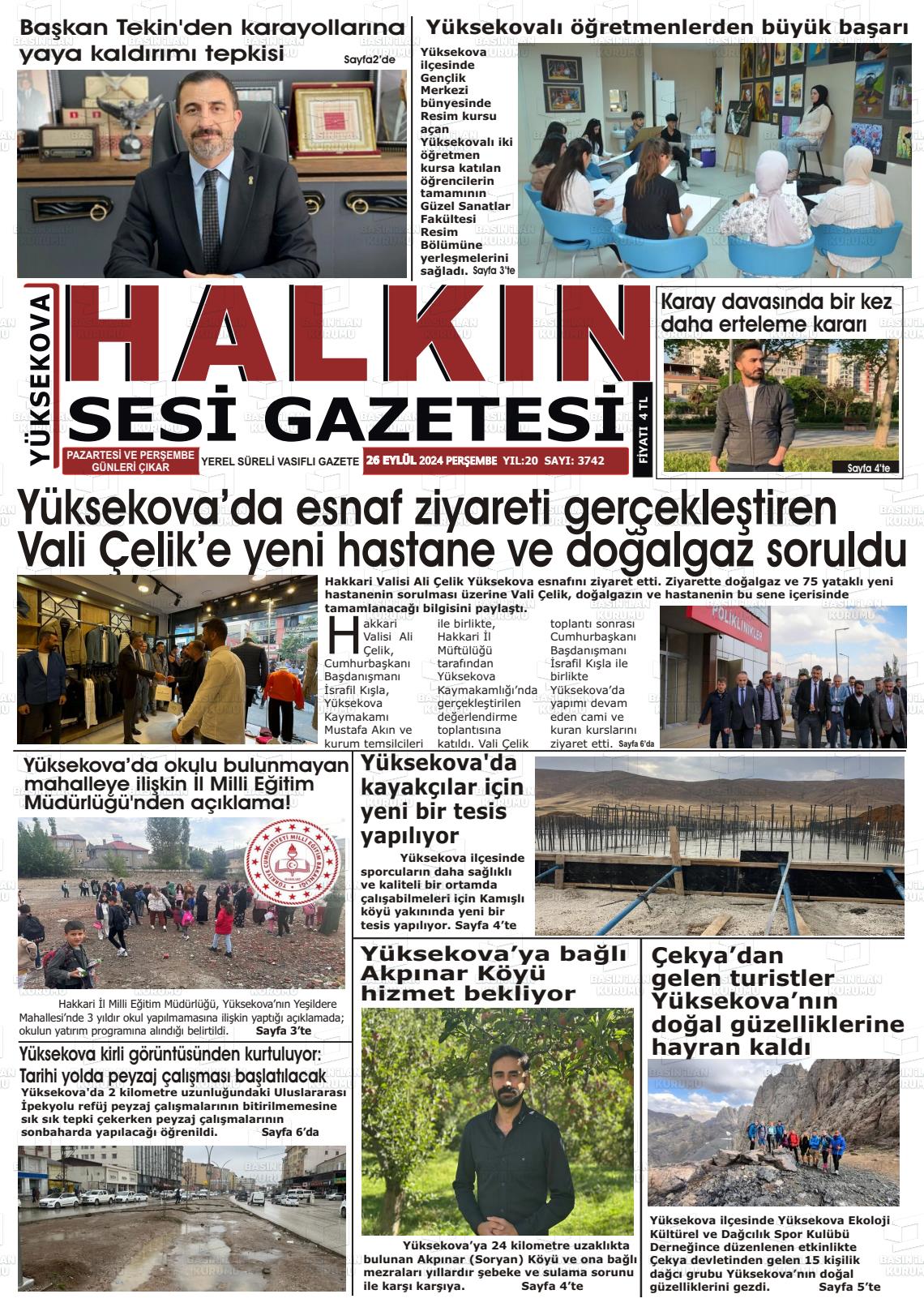 26 Eylül 2024 Yüksekova Halkın Sesi Gazete Manşeti