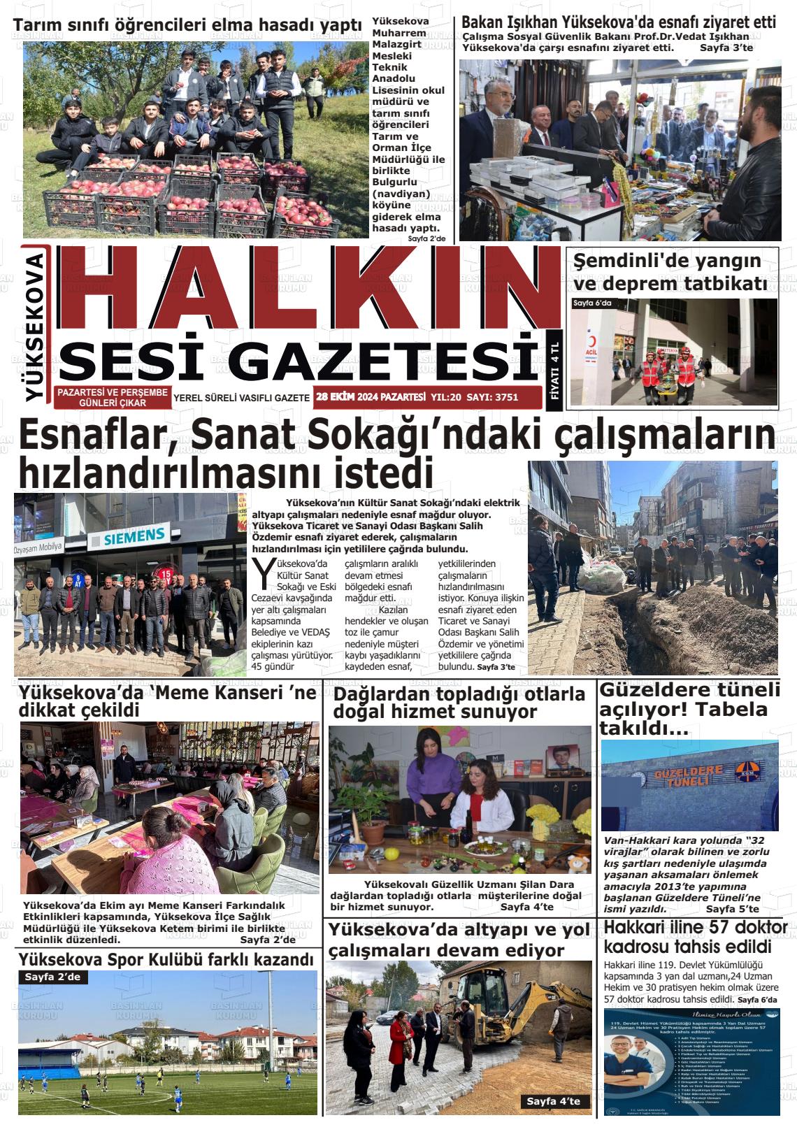 28 Ekim 2024 Yüksekova Halkın Sesi Gazete Manşeti