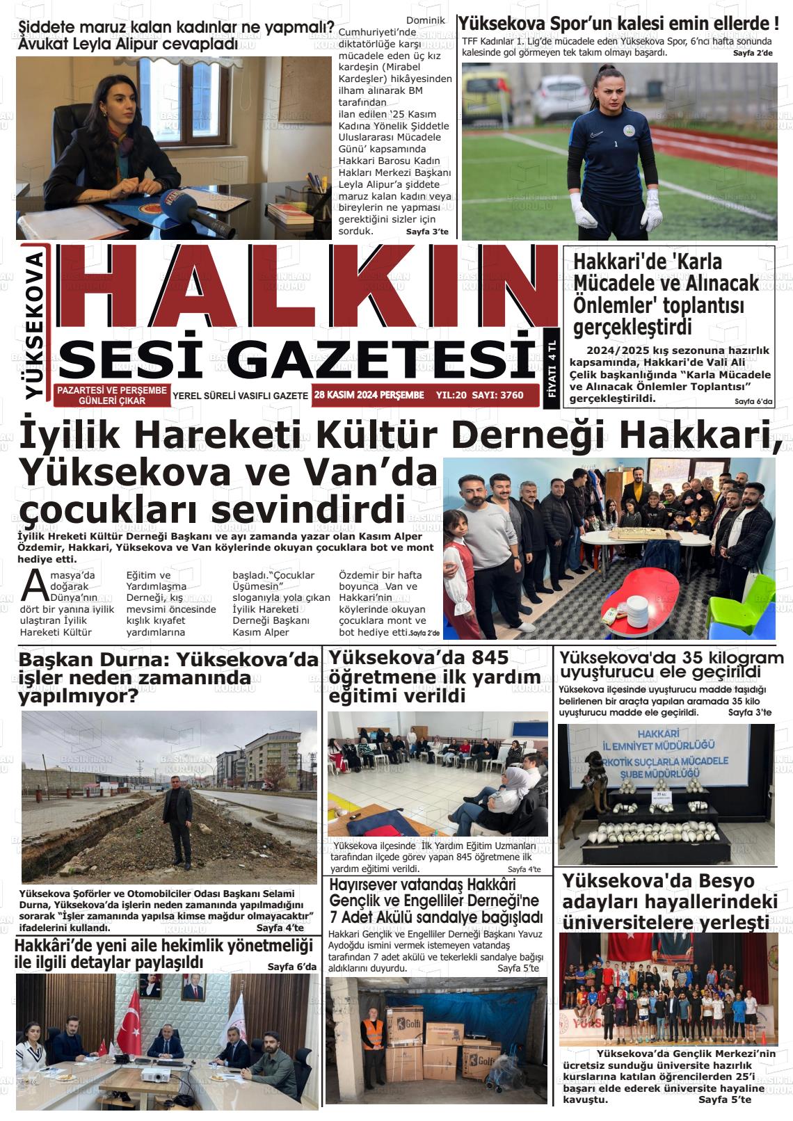 02 Aralık 2024 Yüksekova Halkın Sesi Gazete Manşeti