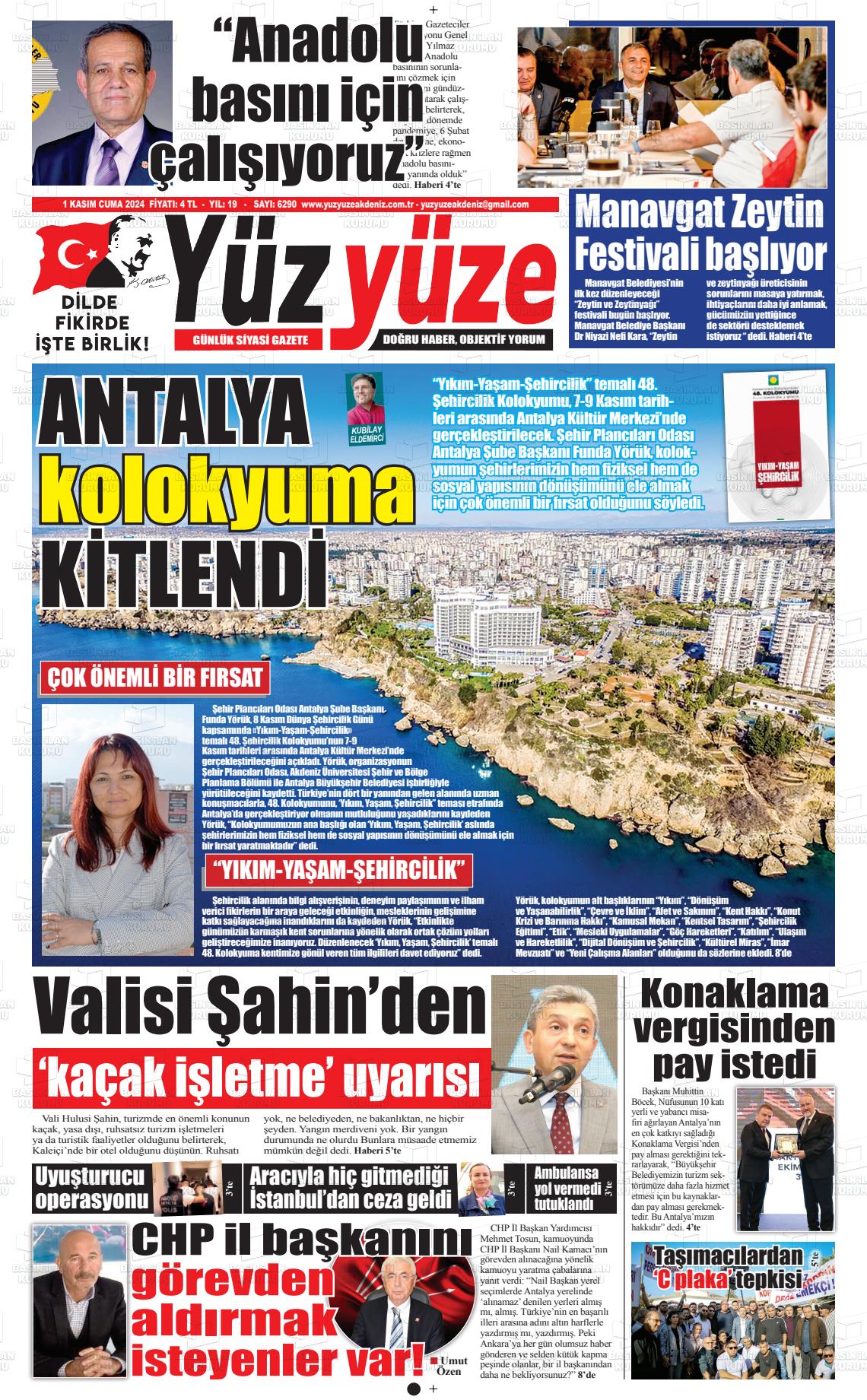 01 Kasım 2024 Yüz Yüze Akdeniz Gazete Manşeti