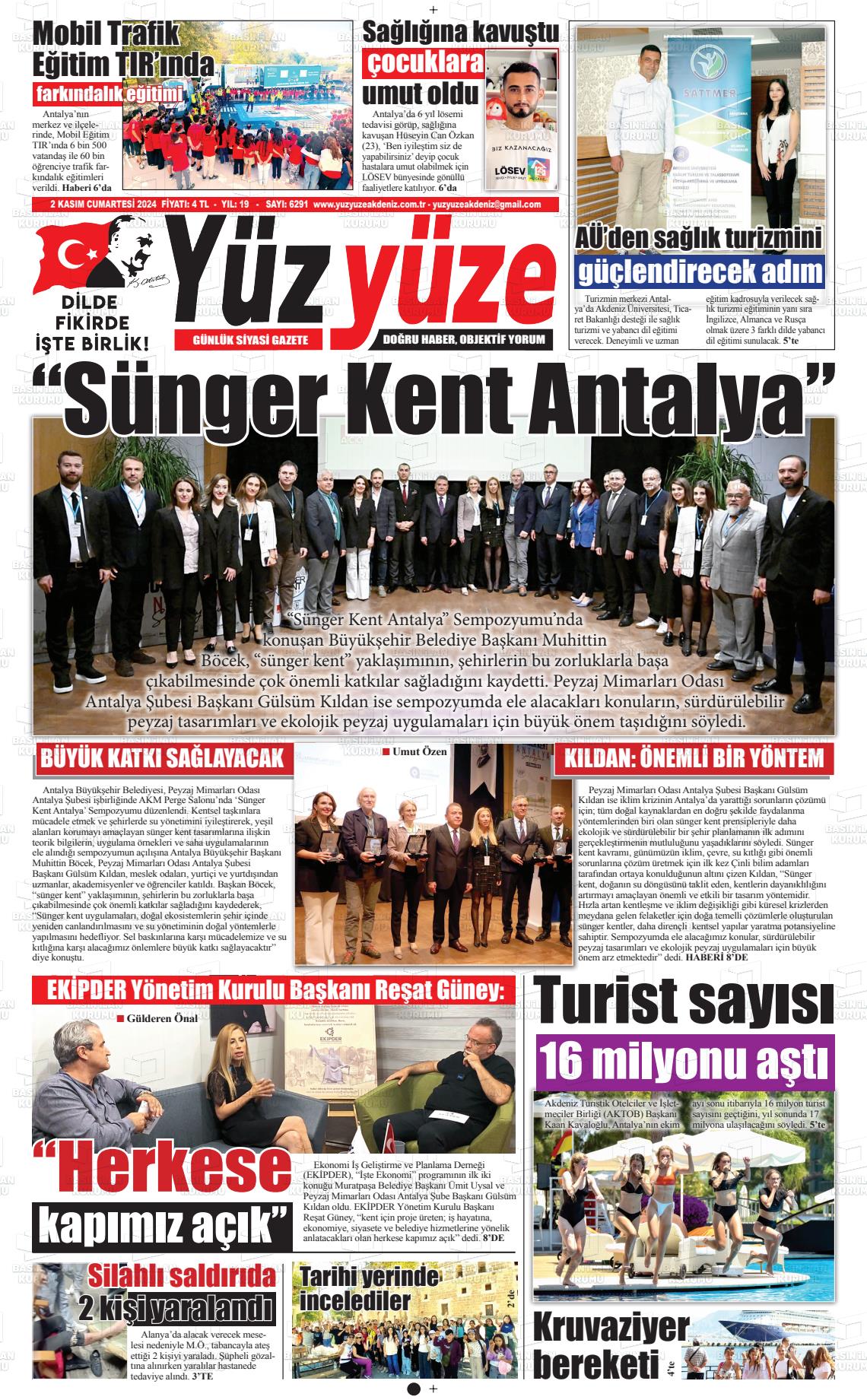 02 Kasım 2024 Yüz Yüze Akdeniz Gazete Manşeti