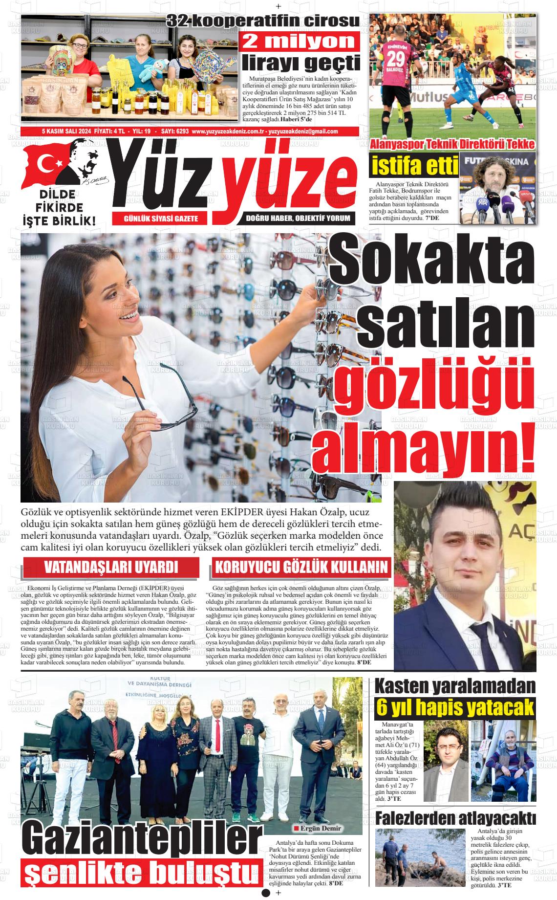 05 Kasım 2024 Yüz Yüze Akdeniz Gazete Manşeti