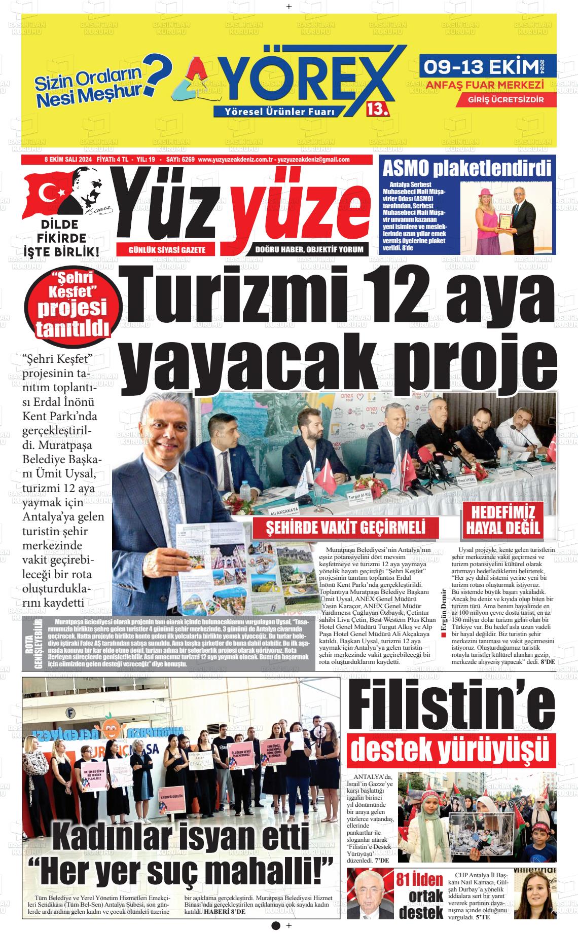 08 Ekim 2024 Yüz Yüze Akdeniz Gazete Manşeti