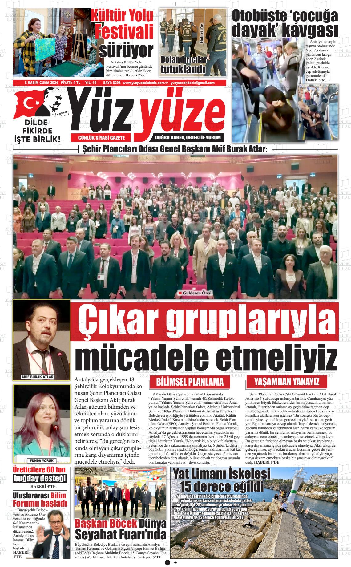 08 Kasım 2024 Yüz Yüze Akdeniz Gazete Manşeti