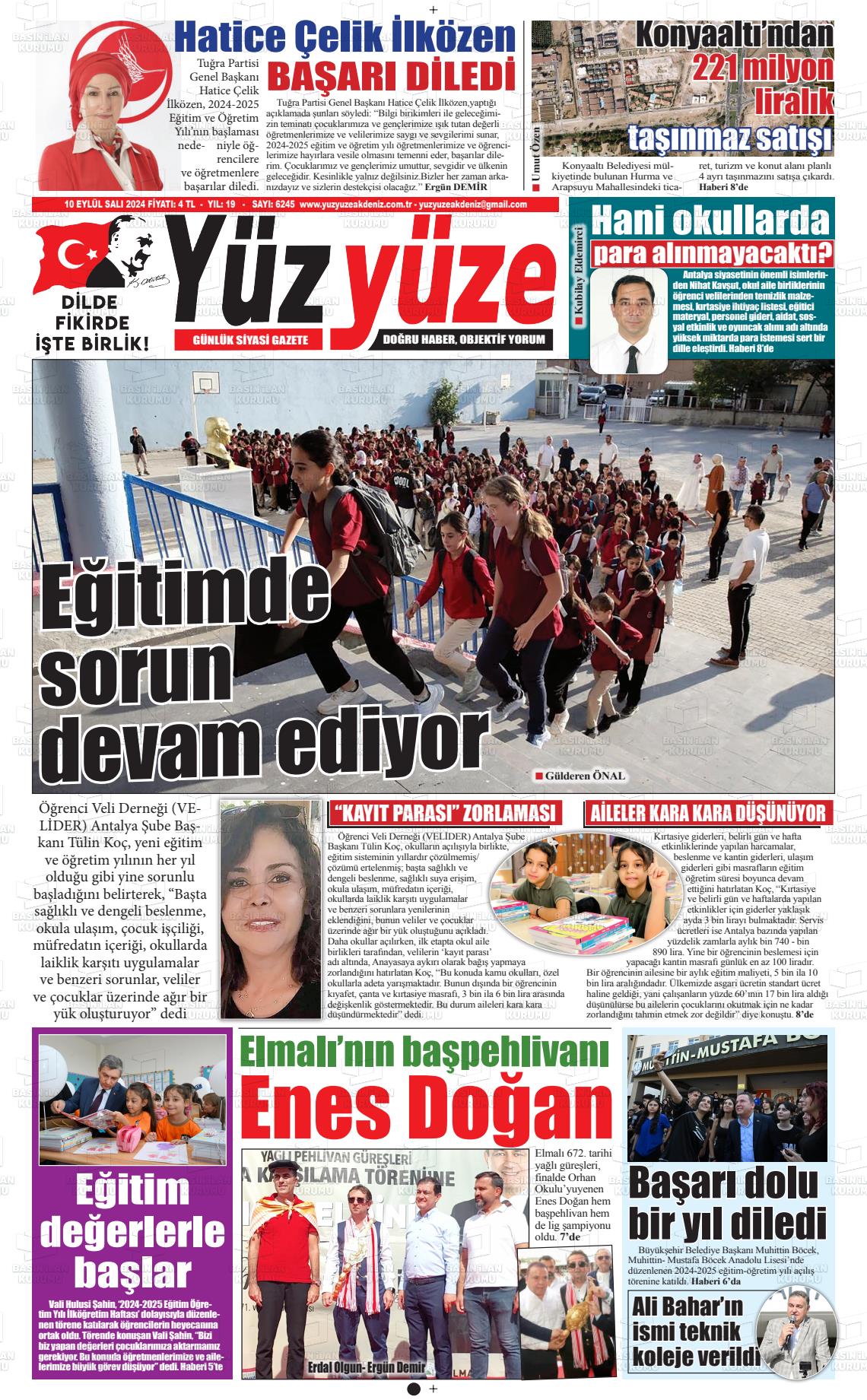 10 Eylül 2024 Yüz Yüze Akdeniz Gazete Manşeti