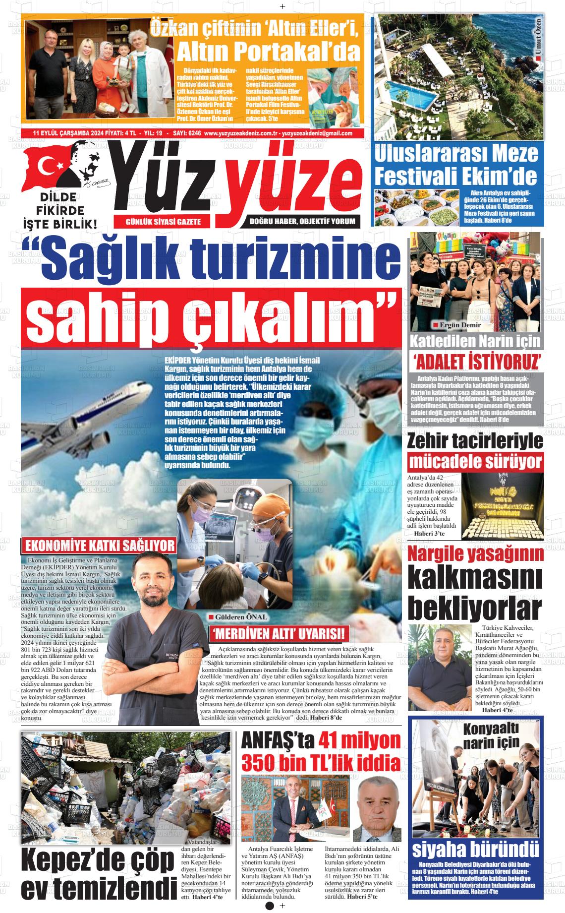 11 Eylül 2024 Yüz Yüze Akdeniz Gazete Manşeti