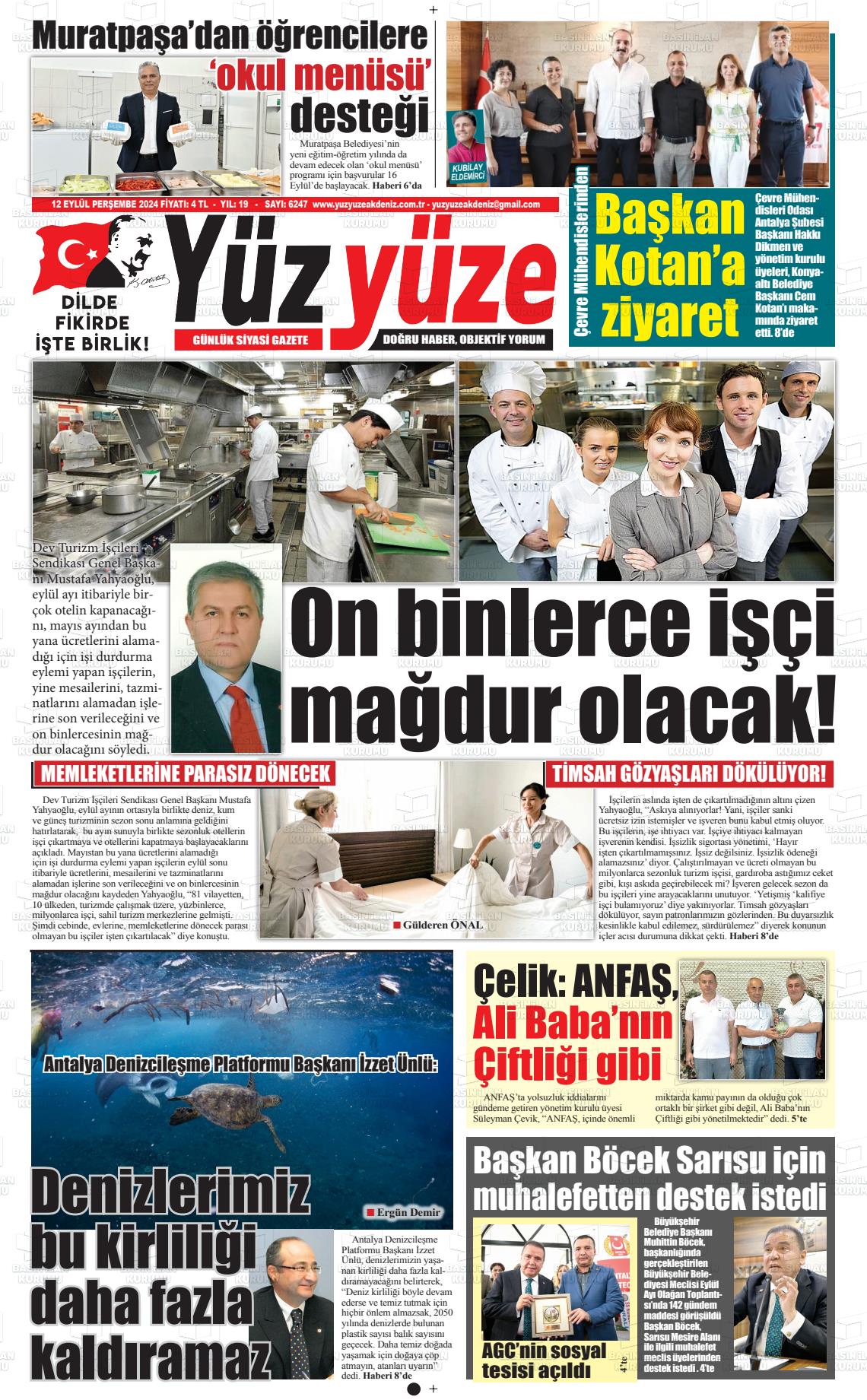 12 Eylül 2024 Yüz Yüze Akdeniz Gazete Manşeti