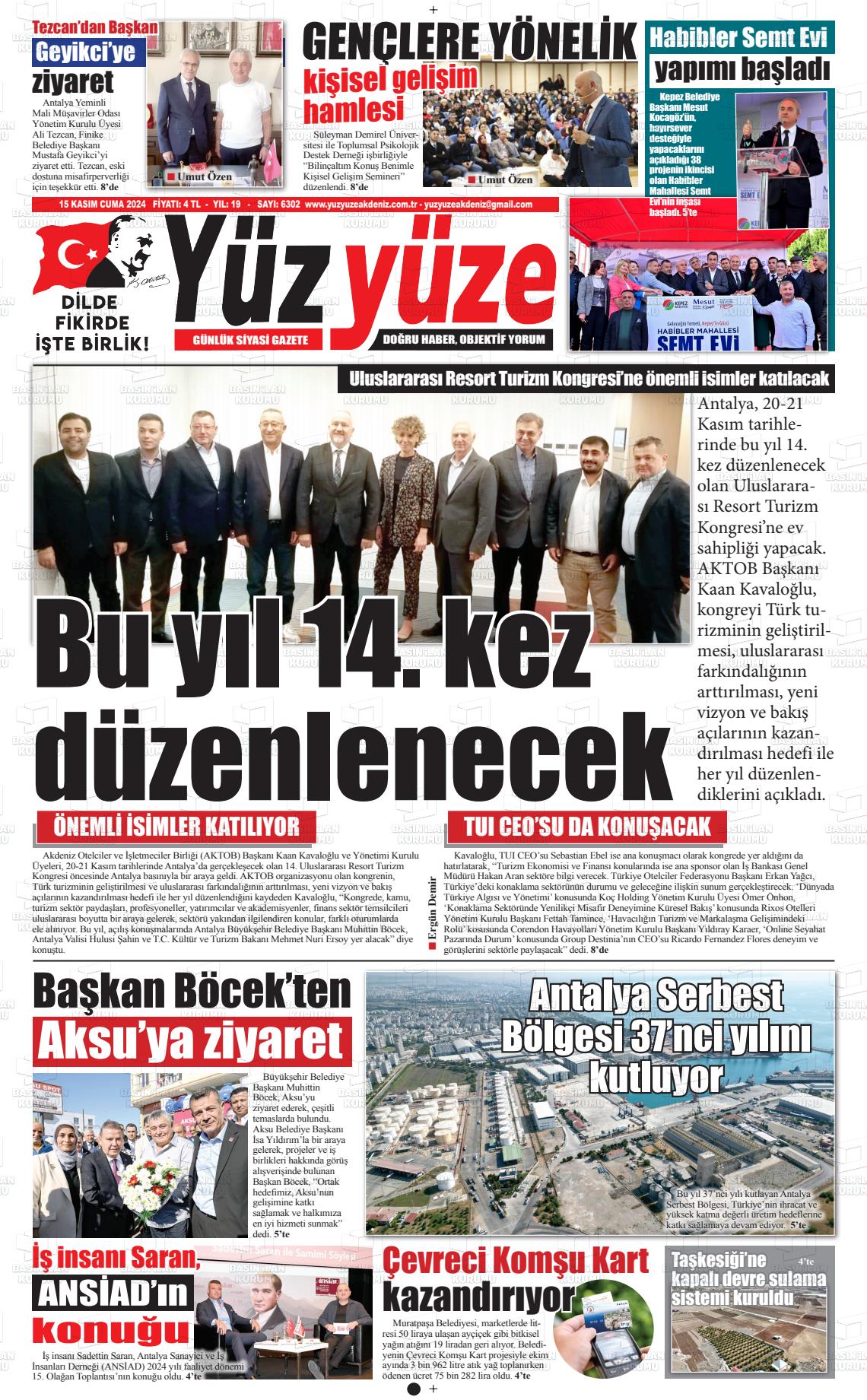 15 Kasım 2024 Yüz Yüze Akdeniz Gazete Manşeti