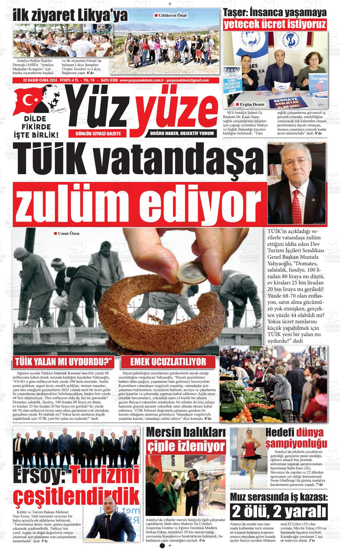 22 Kasım 2024 Yüz Yüze Akdeniz Gazete Manşeti