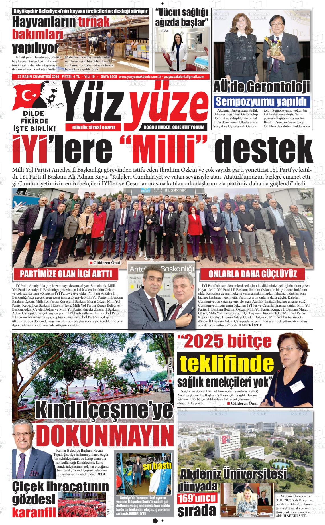 23 Kasım 2024 Yüz Yüze Akdeniz Gazete Manşeti