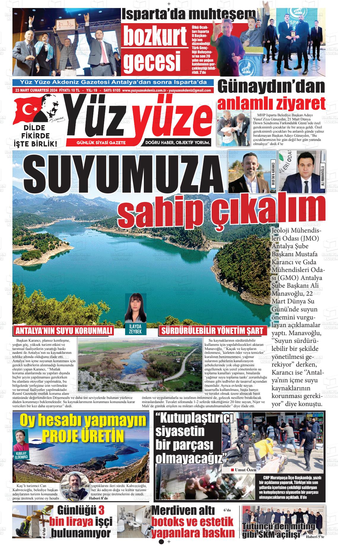 23 Mart 2024 Yüz Yüze Akdeniz Gazete Manşeti