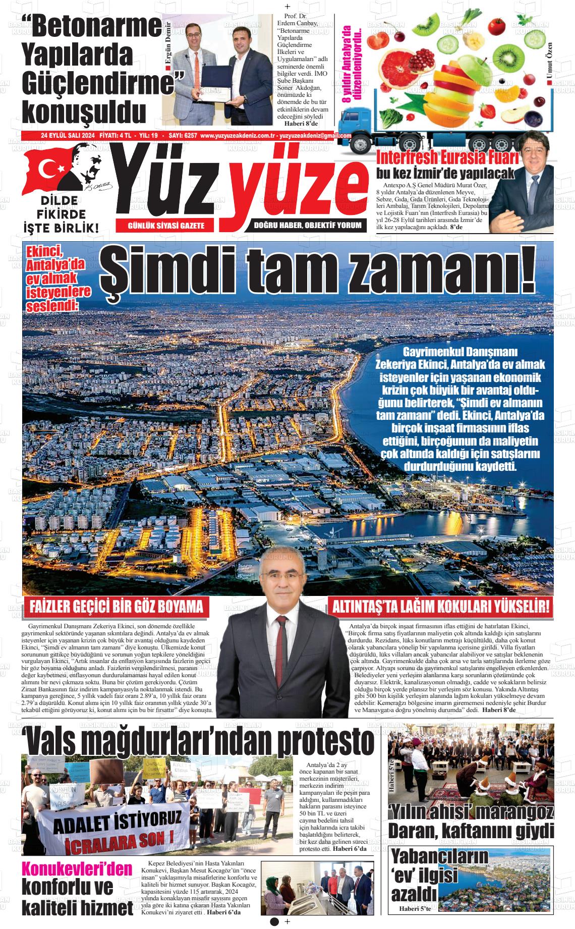 24 Eylül 2024 Yüz Yüze Akdeniz Gazete Manşeti