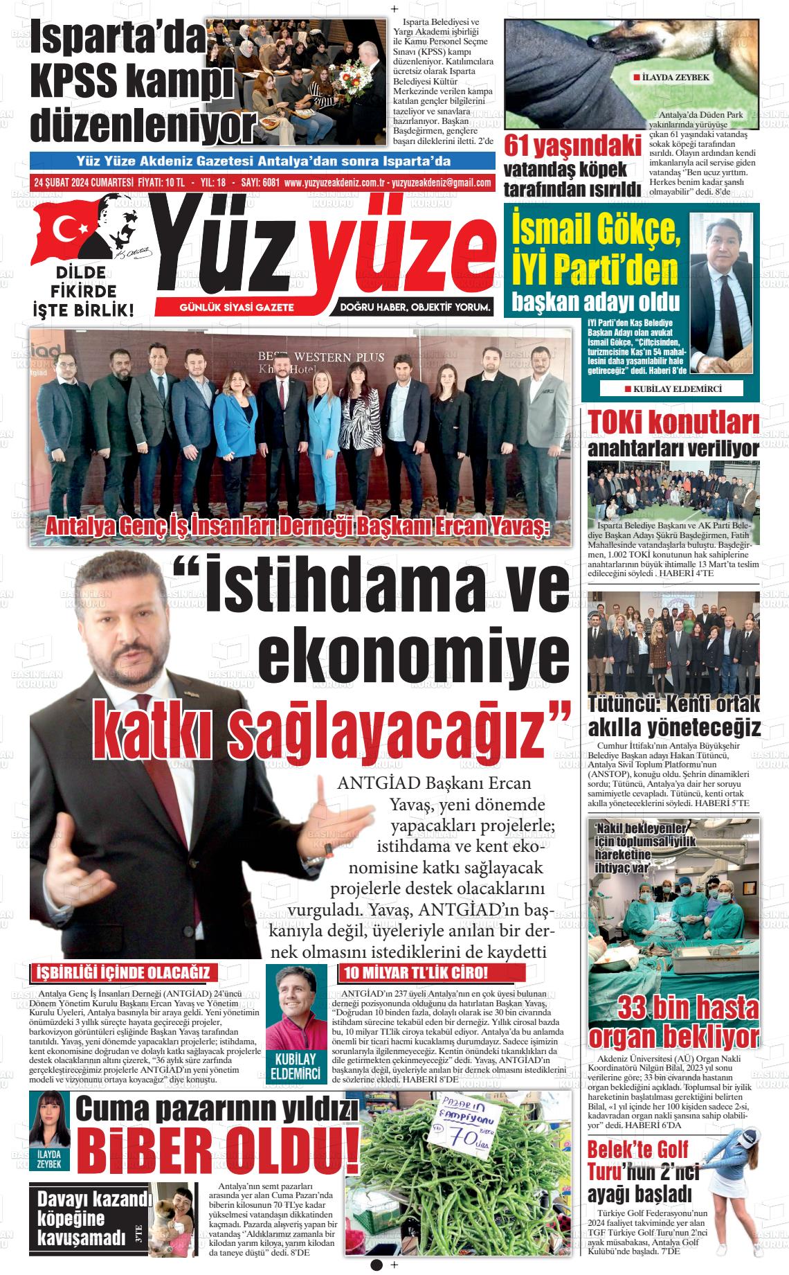 24 Şubat 2024 Yüz Yüze Akdeniz Gazete Manşeti