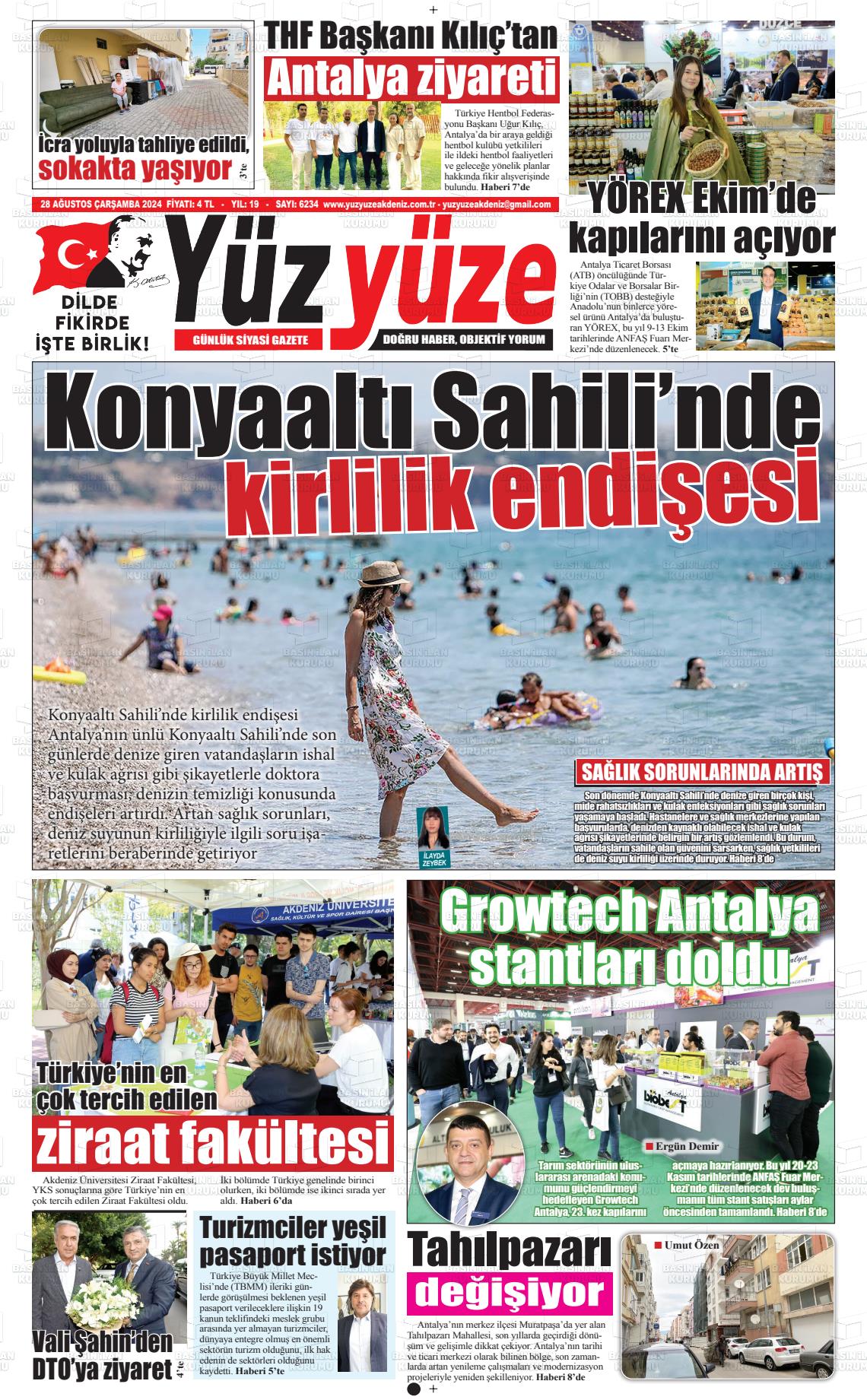 28 Ağustos 2024 Yüz Yüze Akdeniz Gazete Manşeti