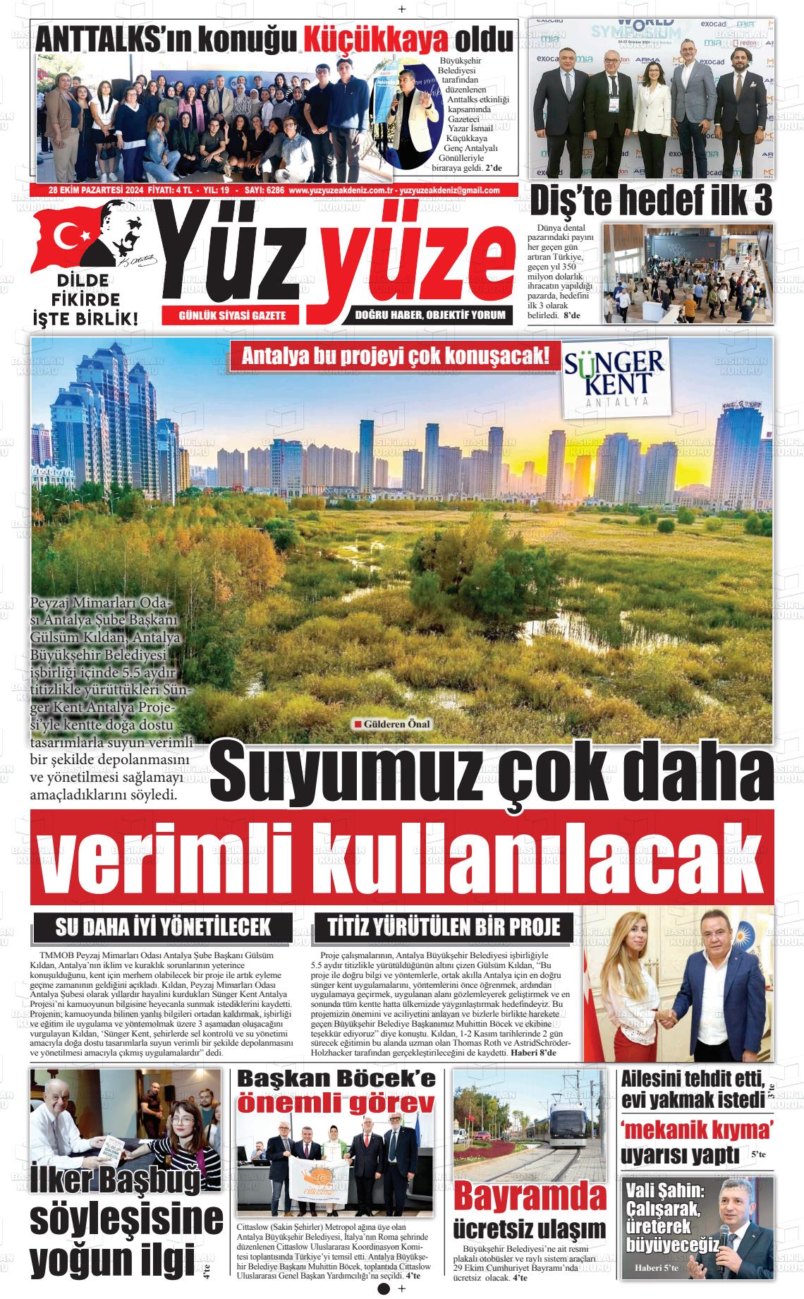 28 Ekim 2024 Yüz Yüze Akdeniz Gazete Manşeti