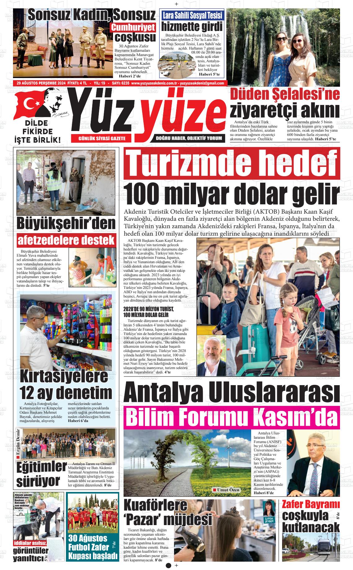 29 Ağustos 2024 Yüz Yüze Akdeniz Gazete Manşeti