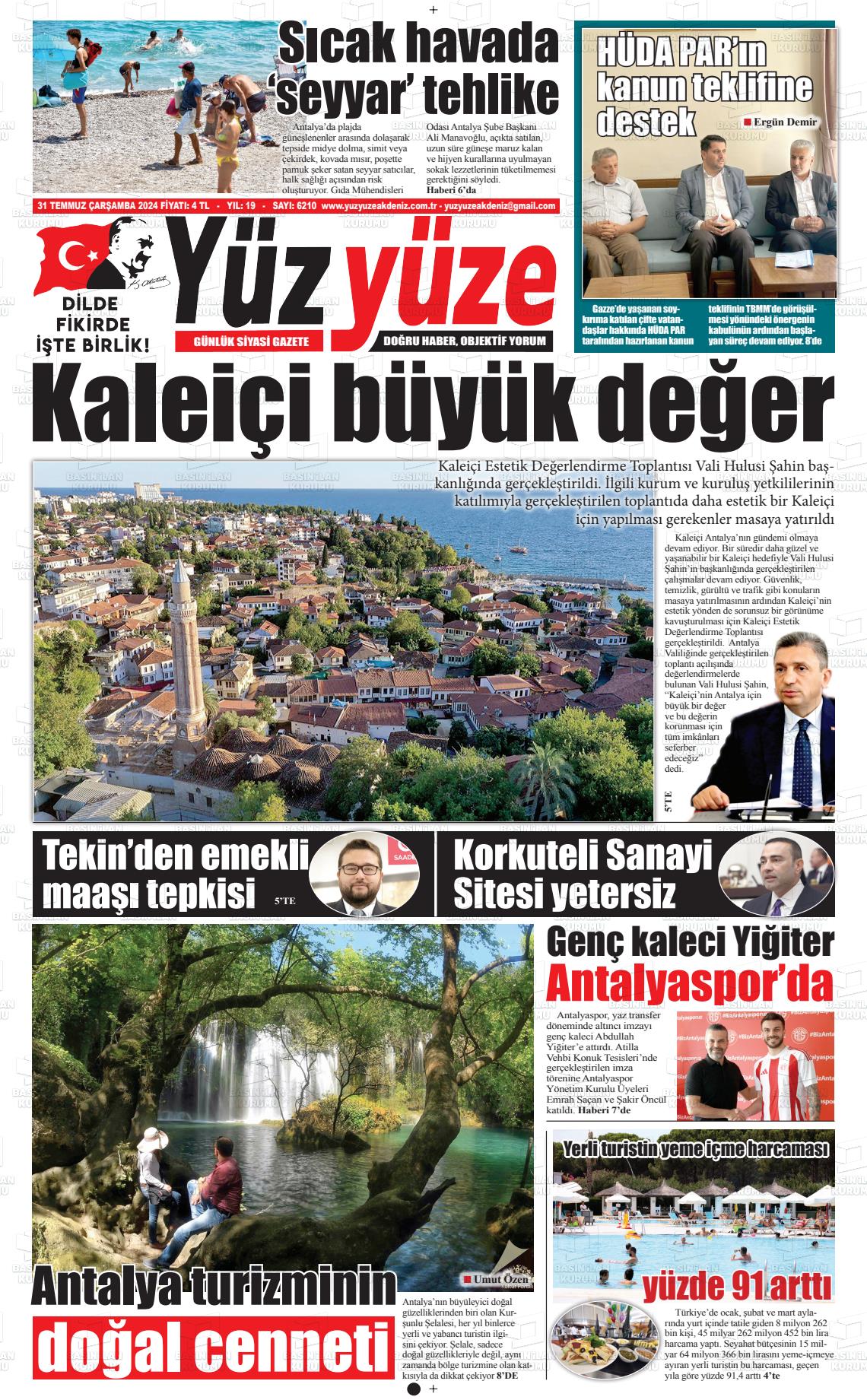 31 Temmuz 2024 Yüz Yüze Akdeniz Gazete Manşeti