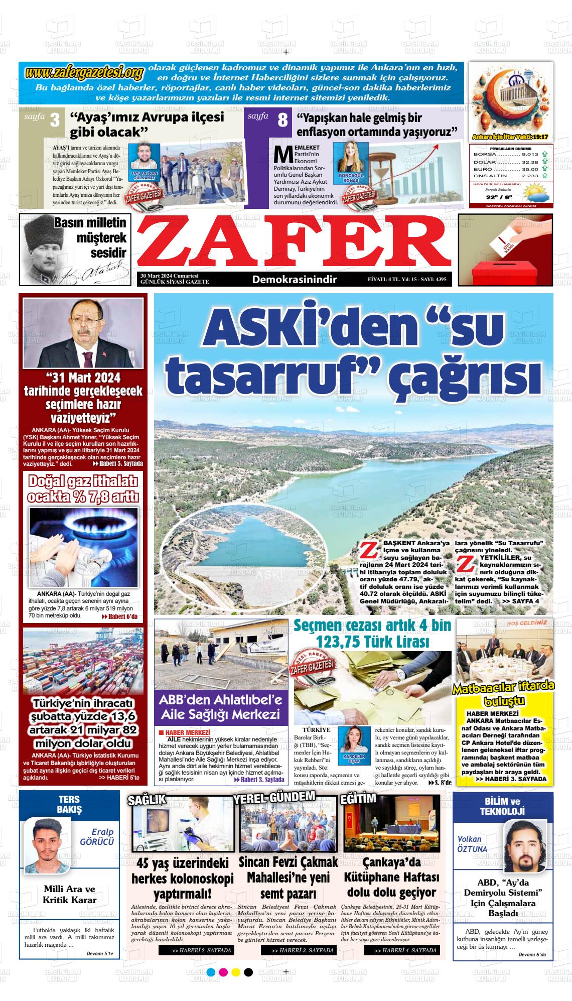 30 Mart 2024 Zafer Gazete Manşeti